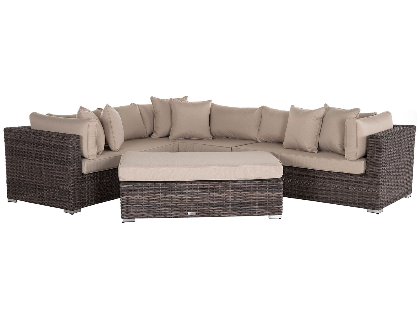 Monaco Rattan Garden Righthand Corner Sofa Set in Premium Truffle Brown and Champagne