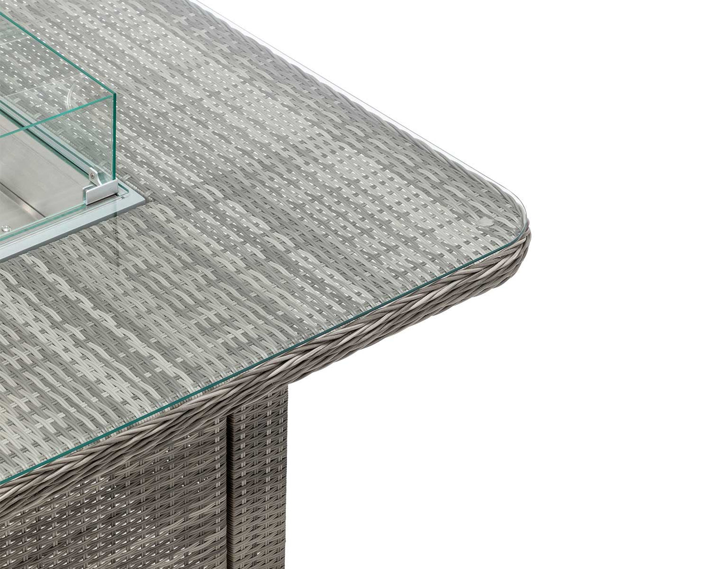 Marseille 4 Rattan Garden Chairs and Square Fire Pit Dining Table in Grey