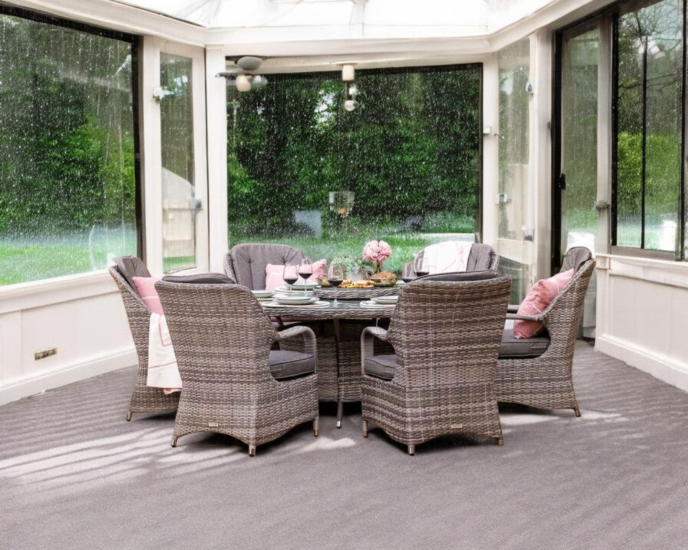 Marseille 6 Rattan Garden Dining Chairs and Large Round Table with Lazy Susan in Grey