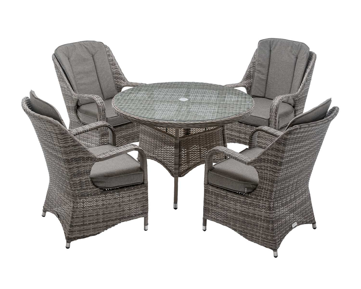 Marseille 4 Rattan Garden Dining Chairs and Small Round Table in Grey