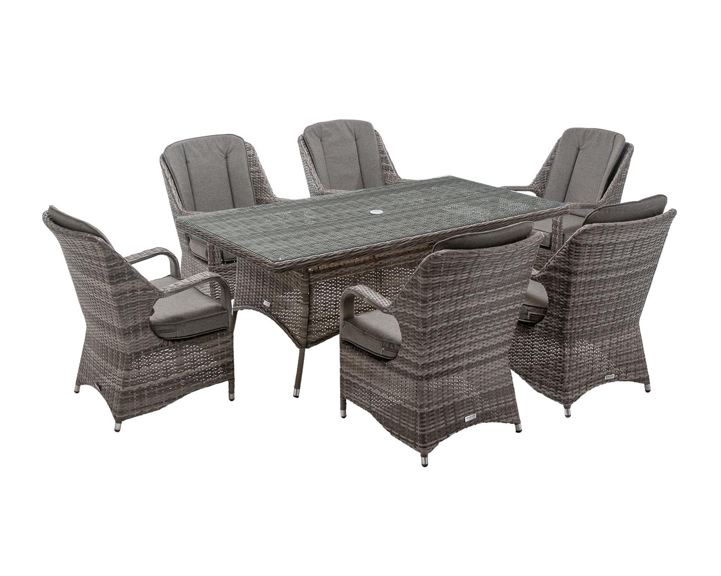 Marseille 6 Rattan Garden Dining Chairs and Large Rectangular Table in Grey