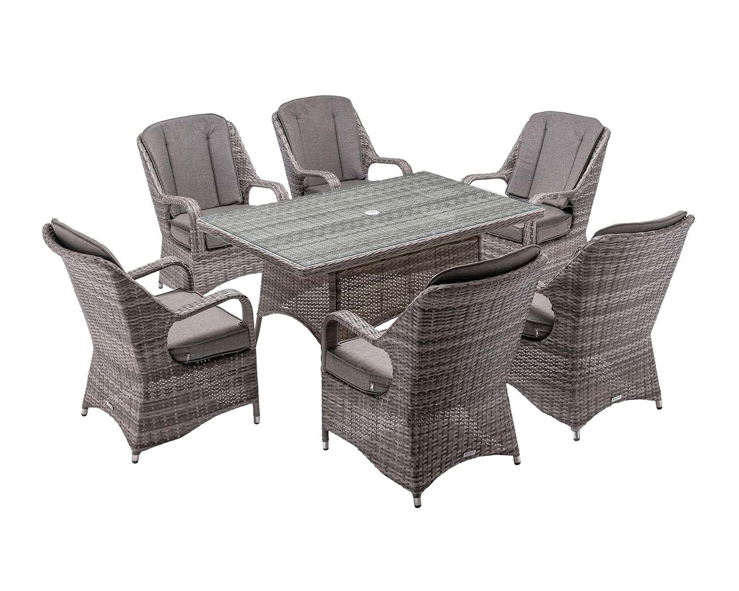 Marseille 6 Rattan Garden Dining Chairs and Rectangular Table in Grey
