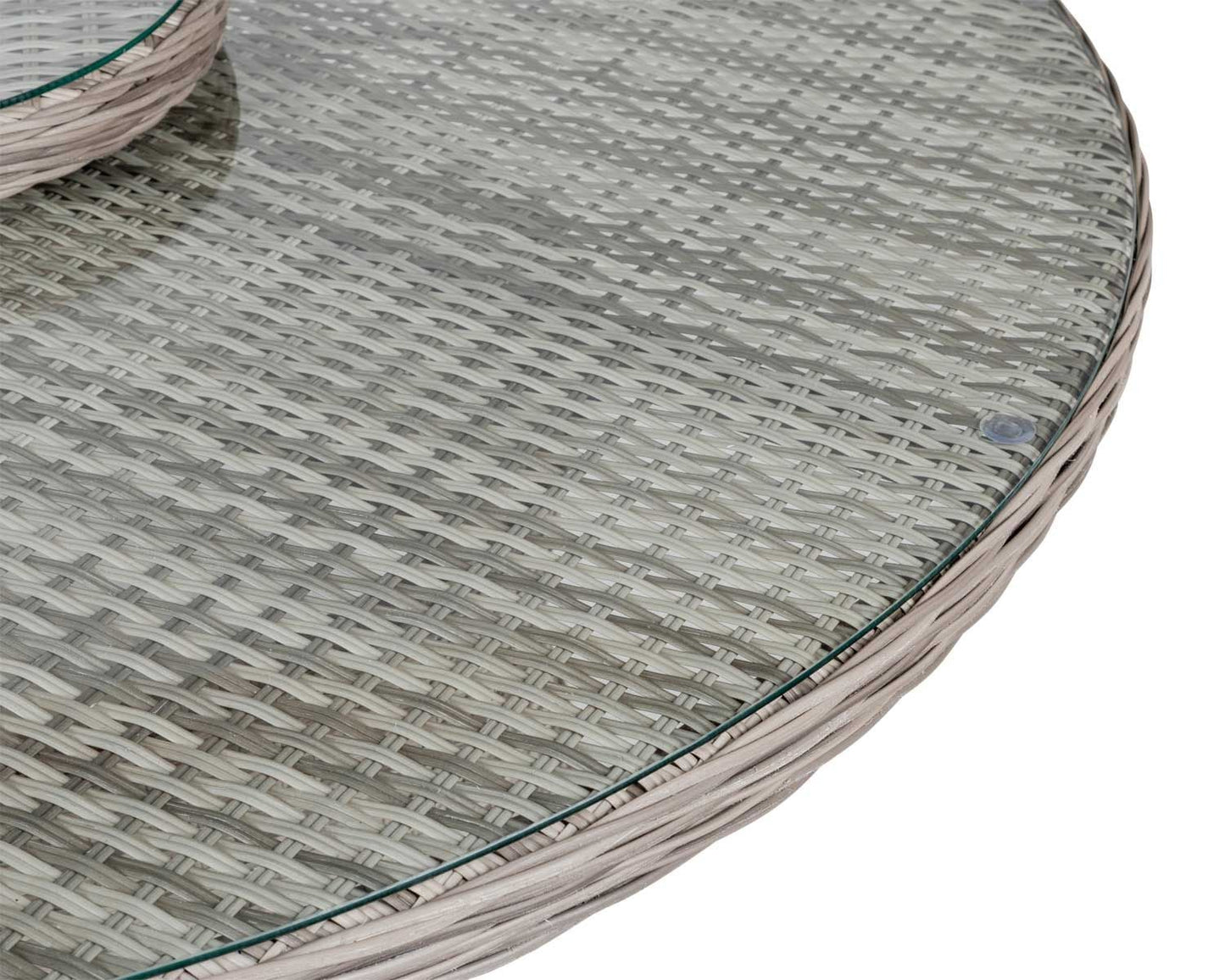 Large Round Dining Table with Lazy Susan and Cover, Double Flat Grey, Glass