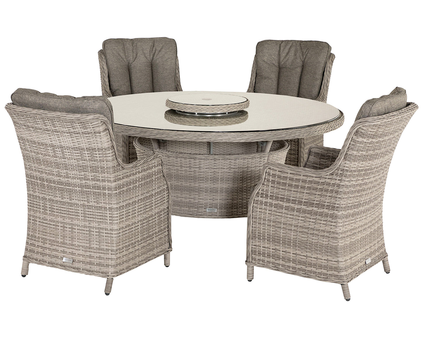 Riviera 4 Rattan Garden Dining Chairs and Large Round Table Set in Grey