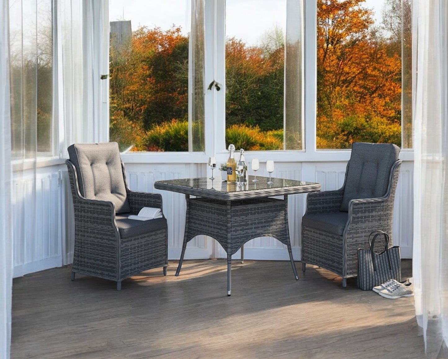 Riviera 2 Dining Chairs and Square Dining Table in Grey