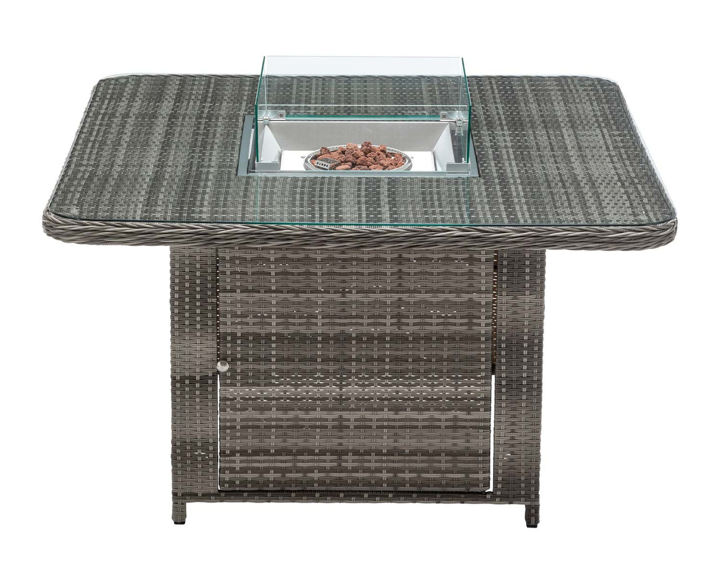 Riviera 4 Rattan Garden Chairs and Square Fire Pit Dining Table in Grey