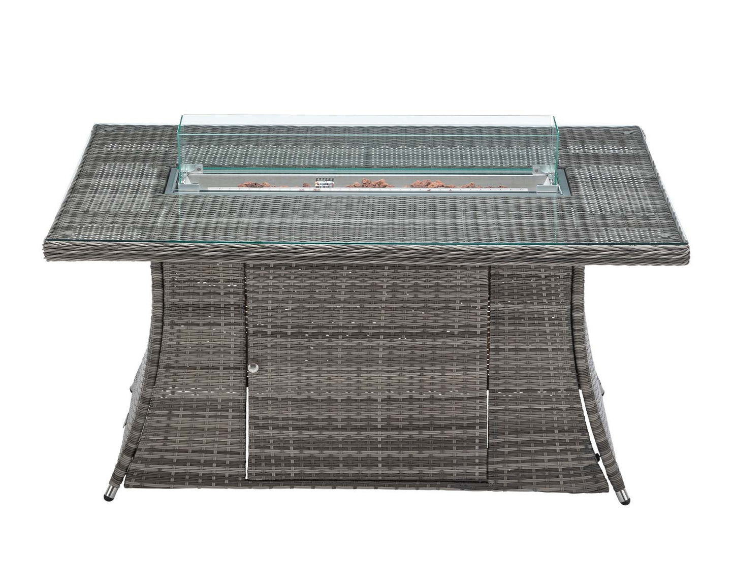 Riviera 6 Rattan Garden Chairs and Rectangular Fire Pit Dining Table in Grey