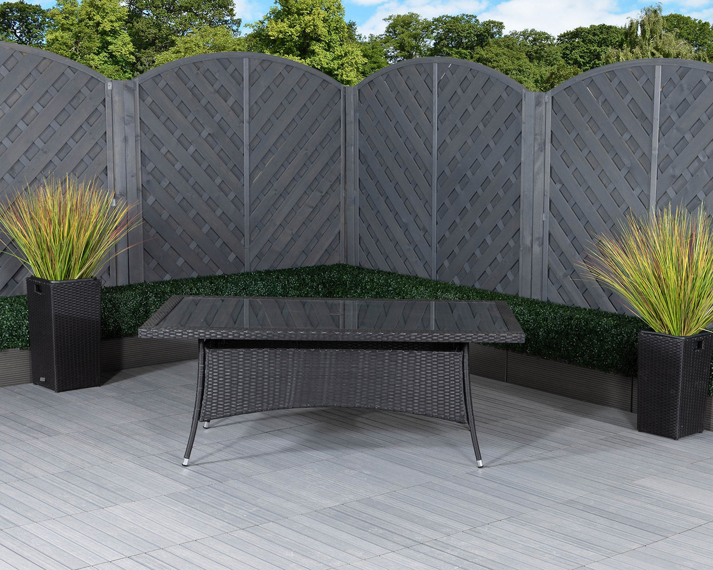 Roma 4 Rattan Garden Chairs and Rectangular Table Set in Black and Vanilla