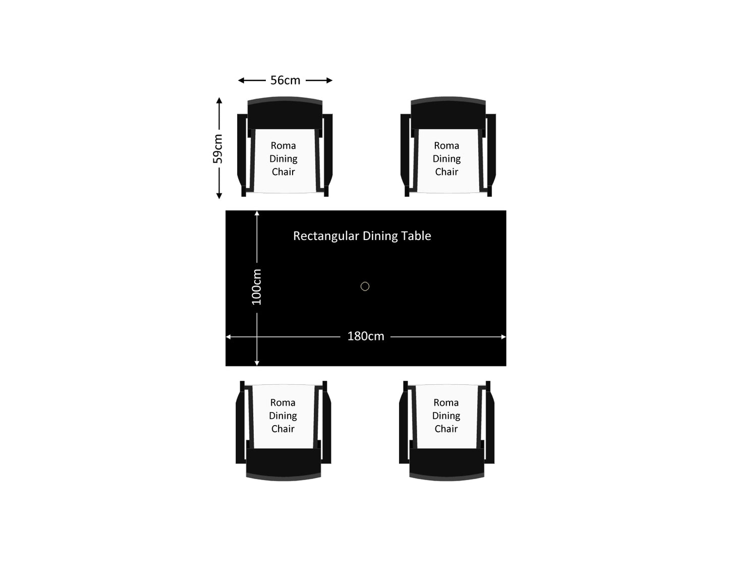 Roma 4 Rattan Garden Chairs and Rectangular Table Set in Black and Vanilla