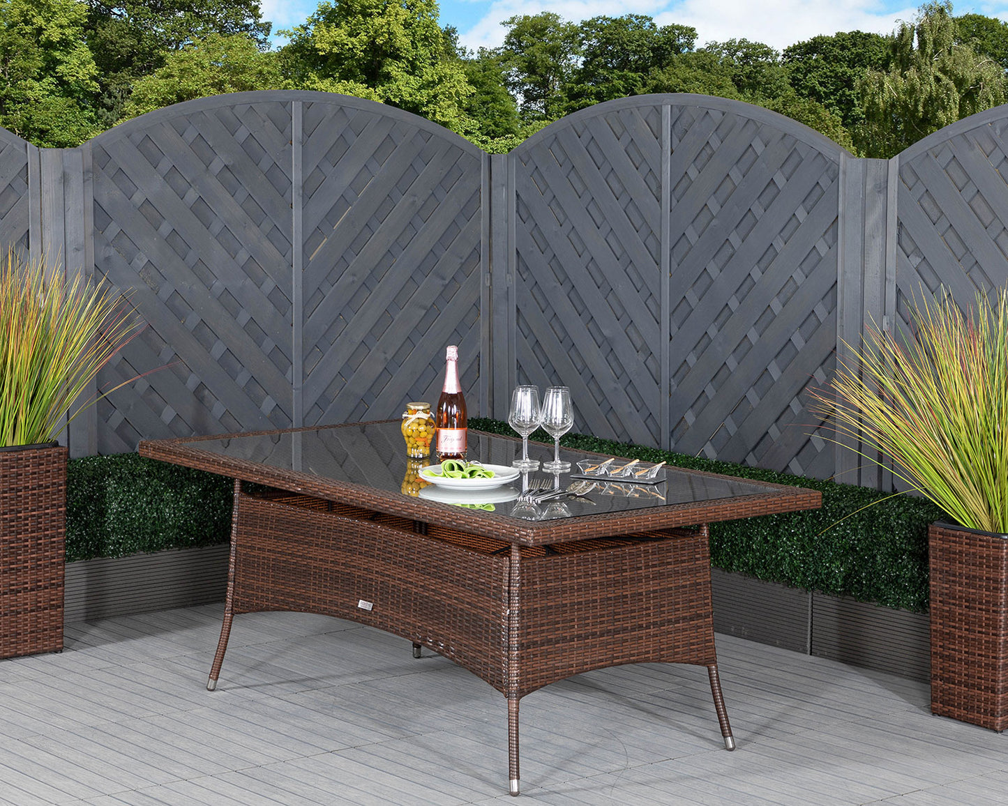 Roma 6 Rattan Garden Chairs and Rectangular Table Set in Chocolate and Cream