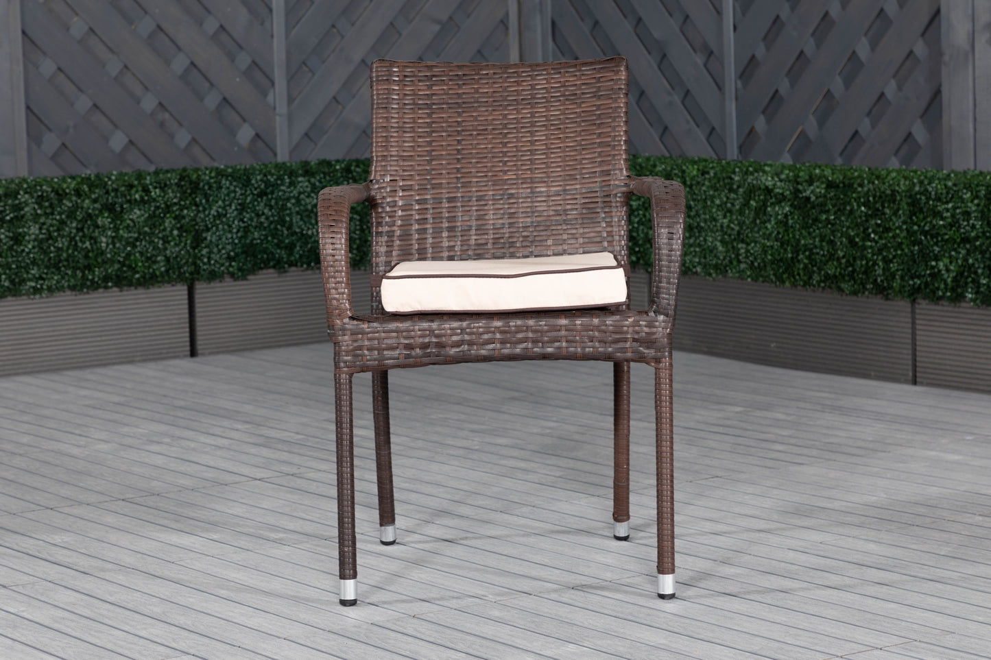 Roma 6 Rattan Garden Chairs and Rectangular Table Set in Chocolate and Cream