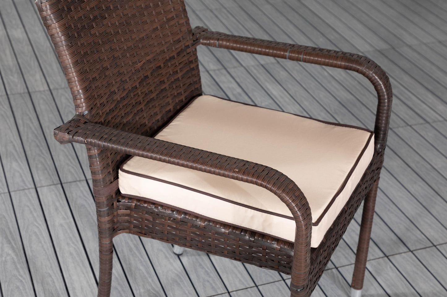 Roma 6 Rattan Garden Chairs and Rectangular Table Set in Chocolate and Cream