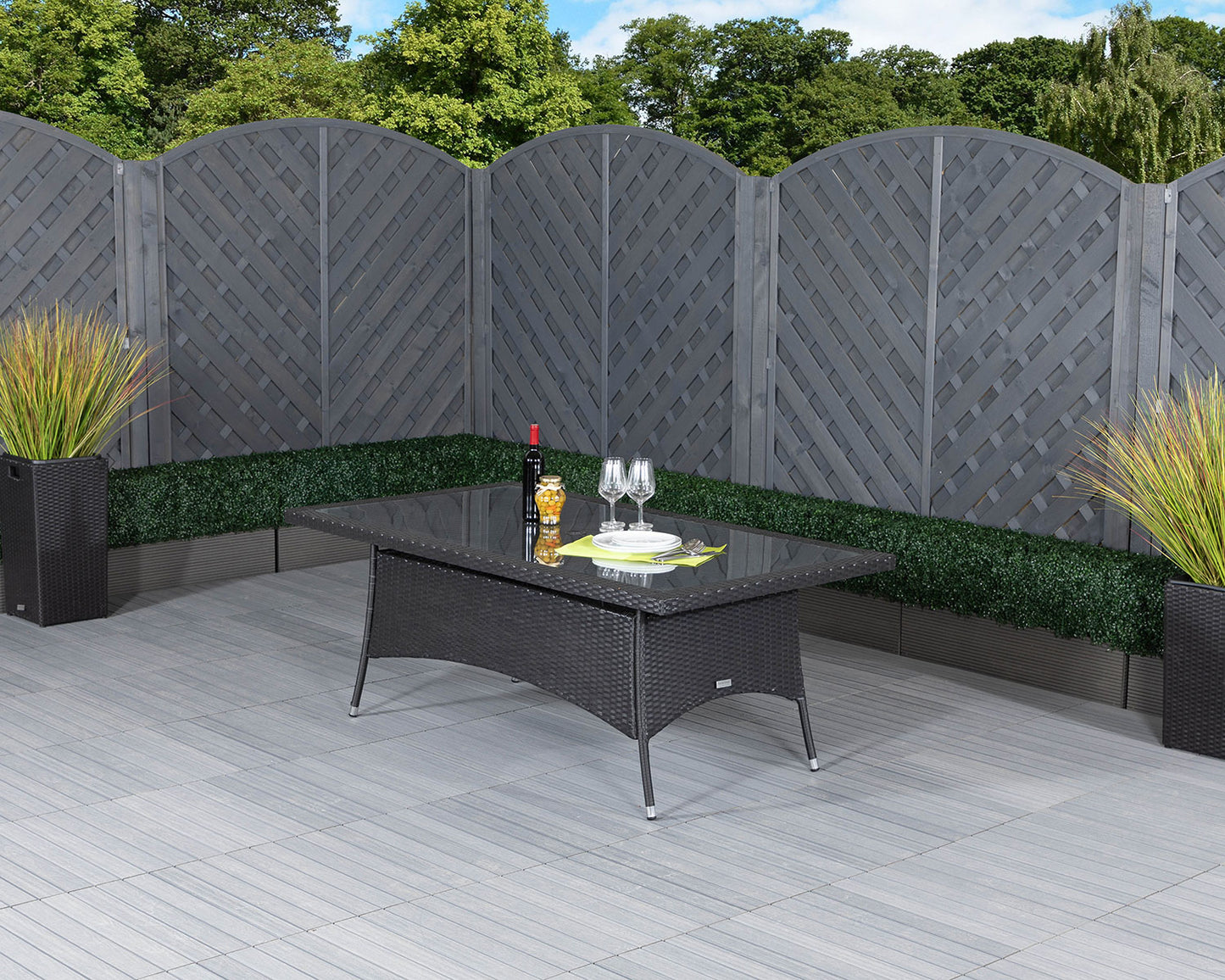 Roma 6 Rattan Garden Chairs and Rectangular Table Set in Black & Vanilla