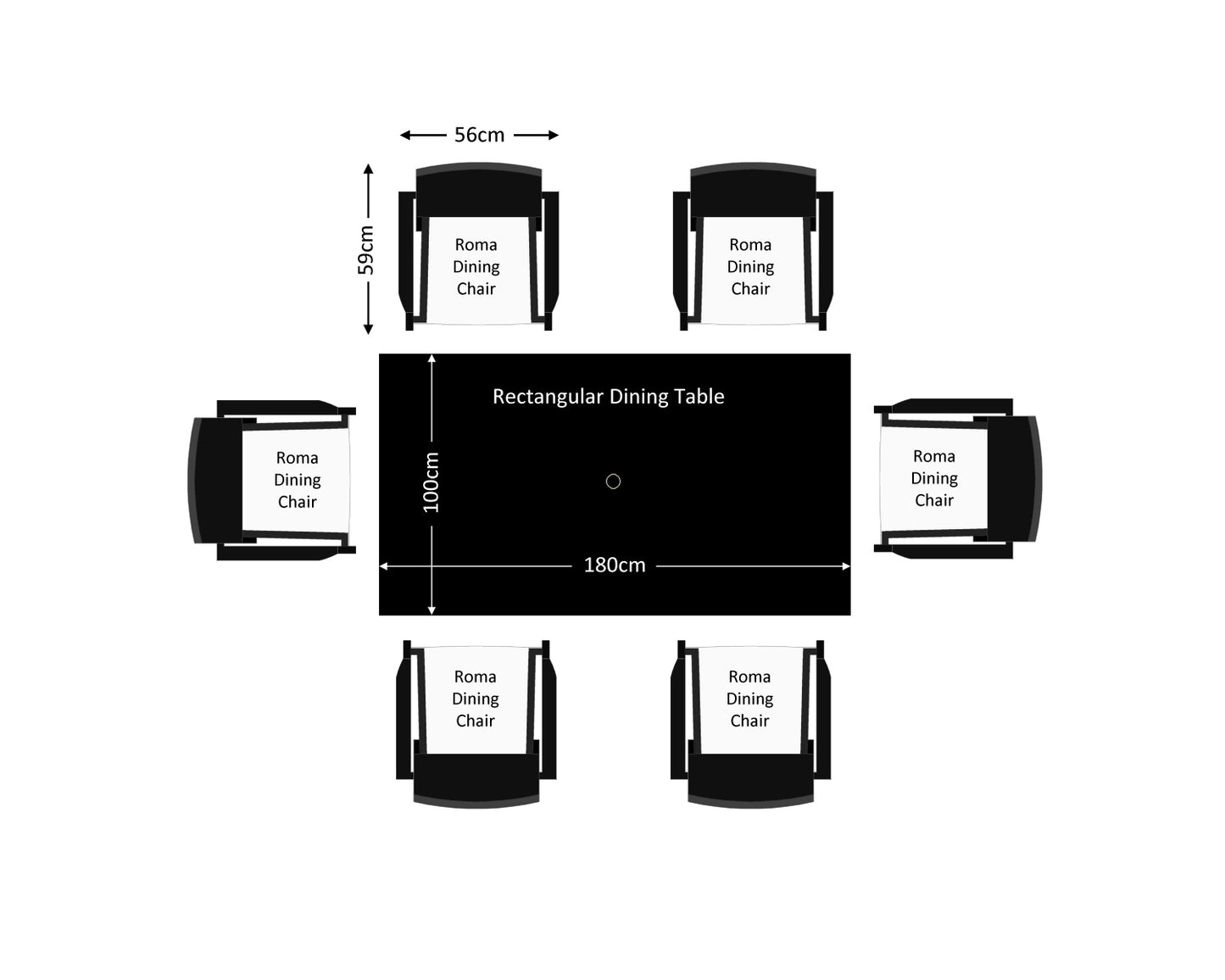 Roma 6 Rattan Garden Chairs and Rectangular Table Set in Black & Vanilla