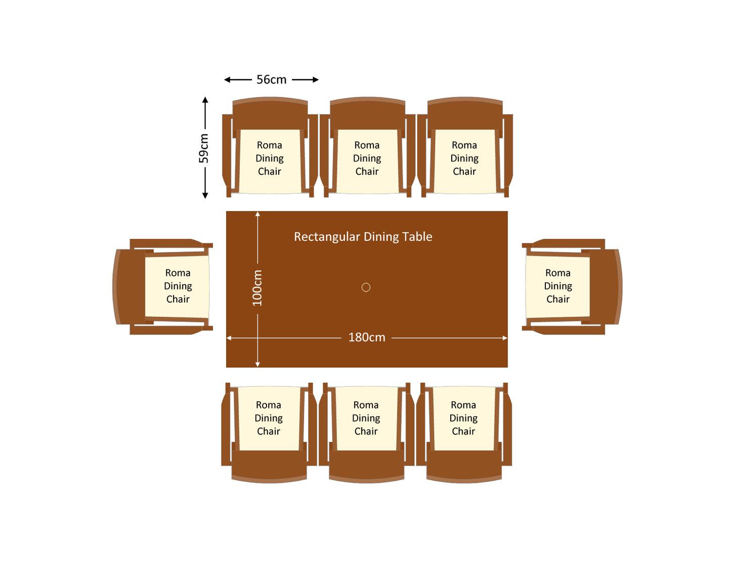 Roma 8 Rattan Garden Chairs and Rectangular Dining Table Set in Chocolate and Cream