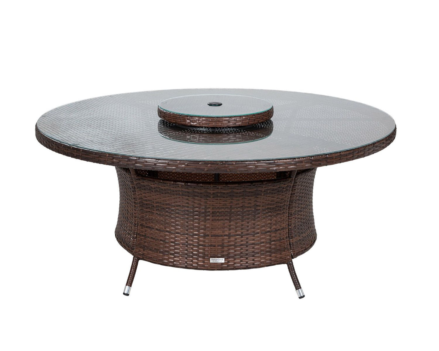 Roma 6 Rattan Garden Chairs, Large Round Dining Table and Lazy Susan Set in Chocolate and Cream