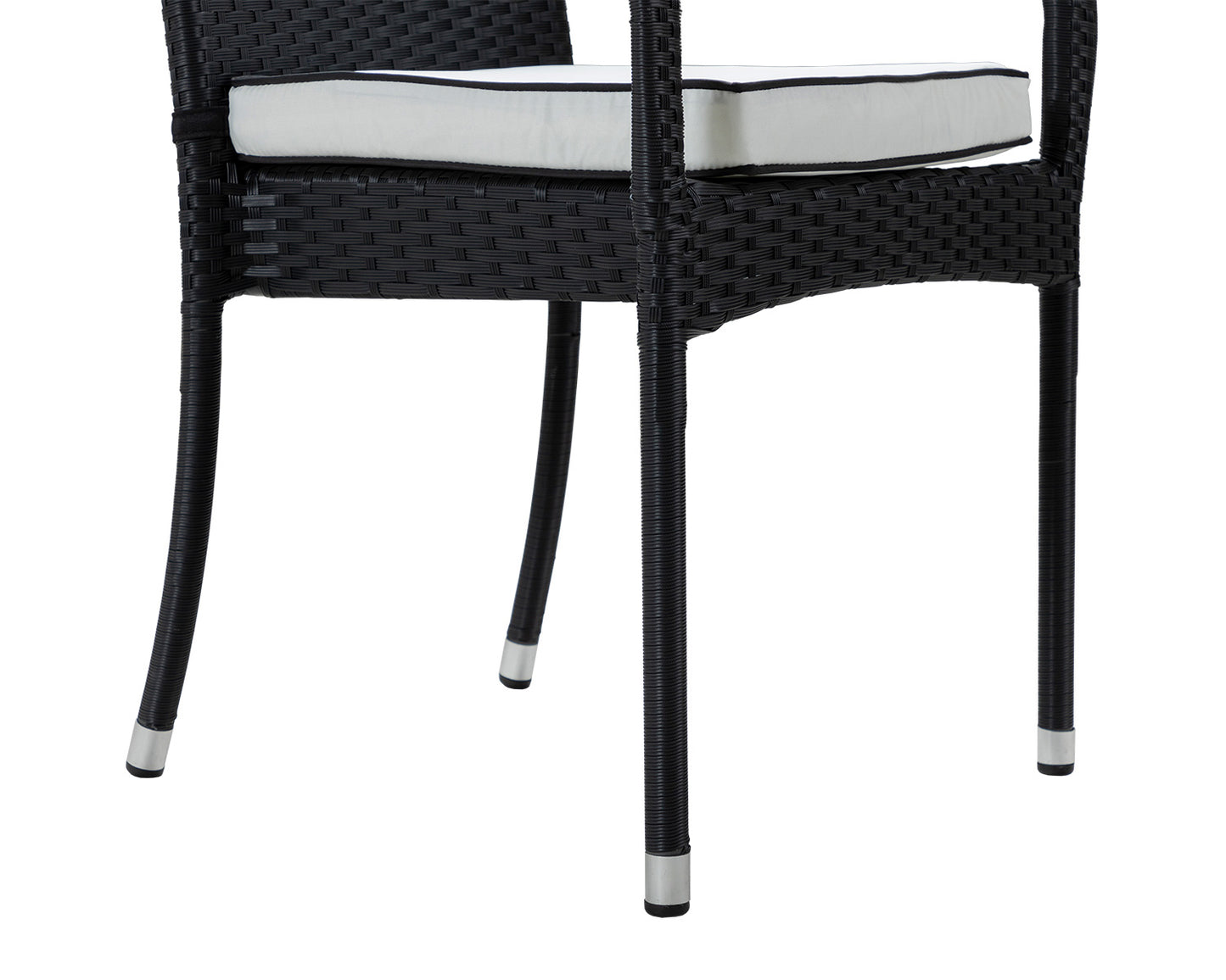 Roma 6 Rattan Garden Chairs, Large Round Table and Lazy Susan Set in Black and Vanilla