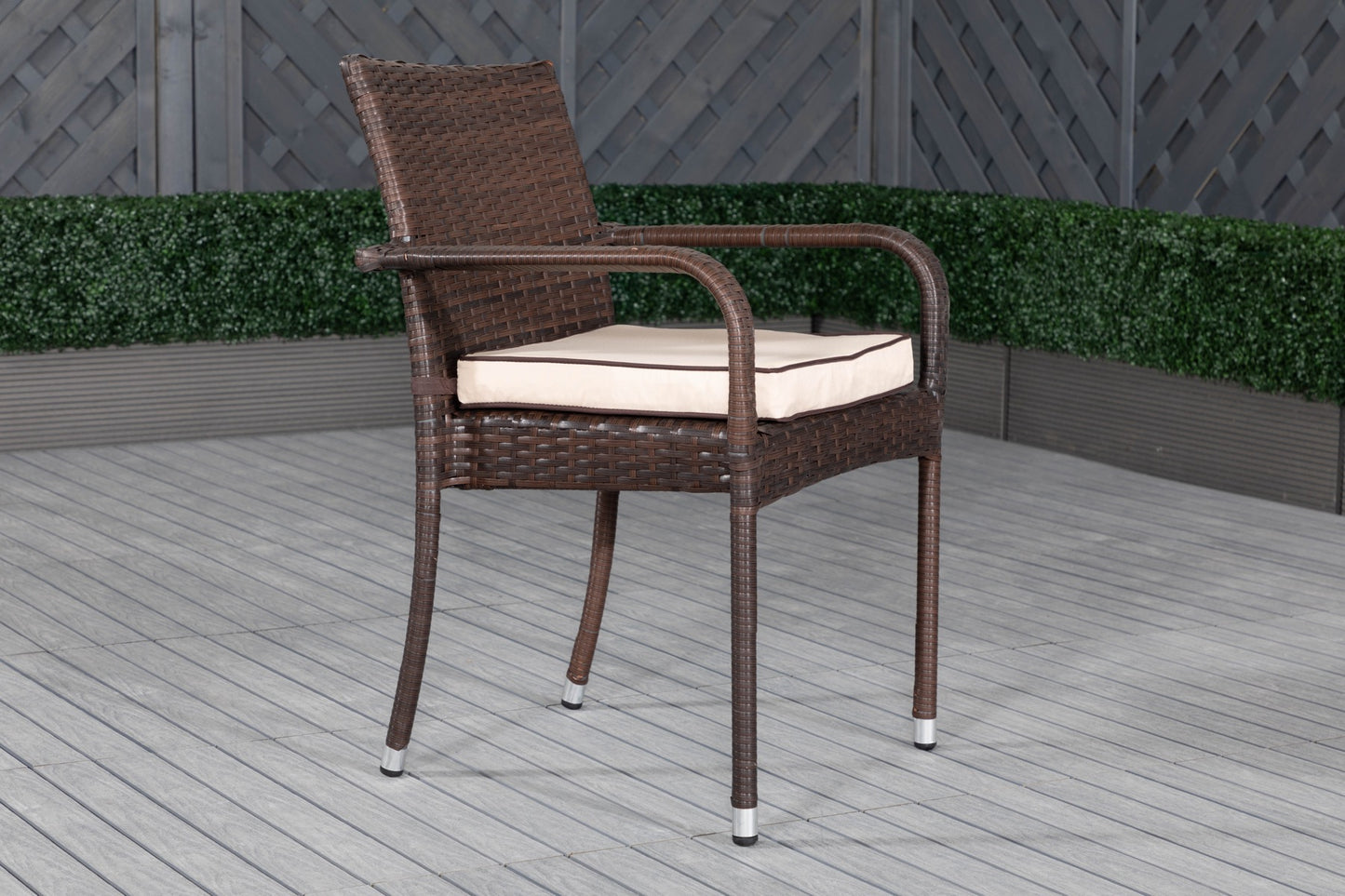 Roma 6 Rattan Garden Chairs and Small Rectangular Table Set in Chocolate and Cream