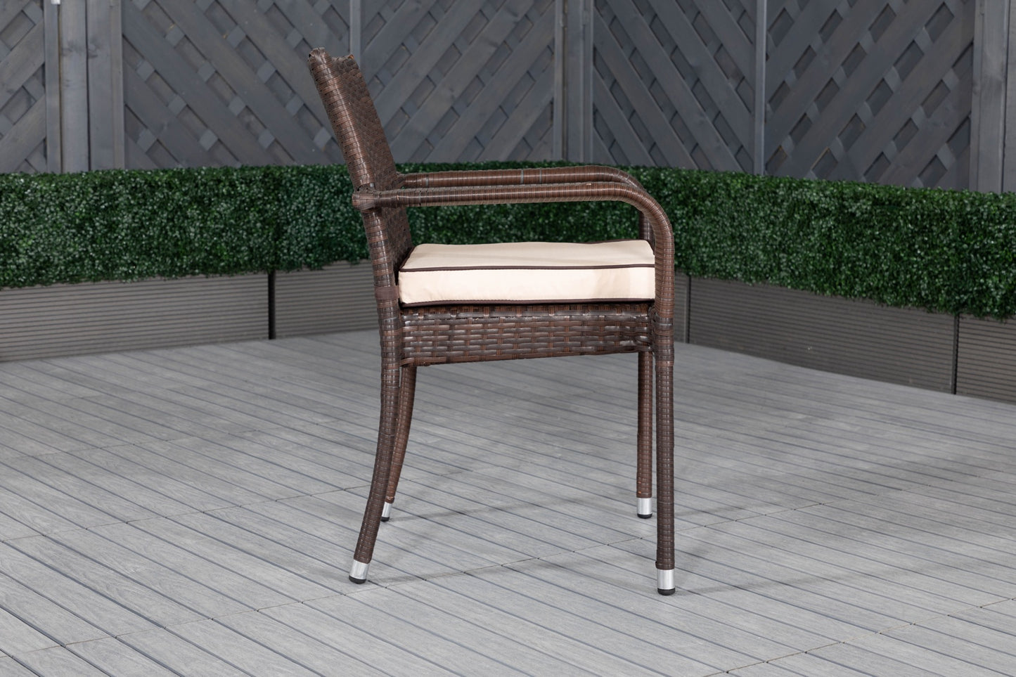 Roma 6 Rattan Garden Chairs and Small Rectangular Table Set in Chocolate and Cream