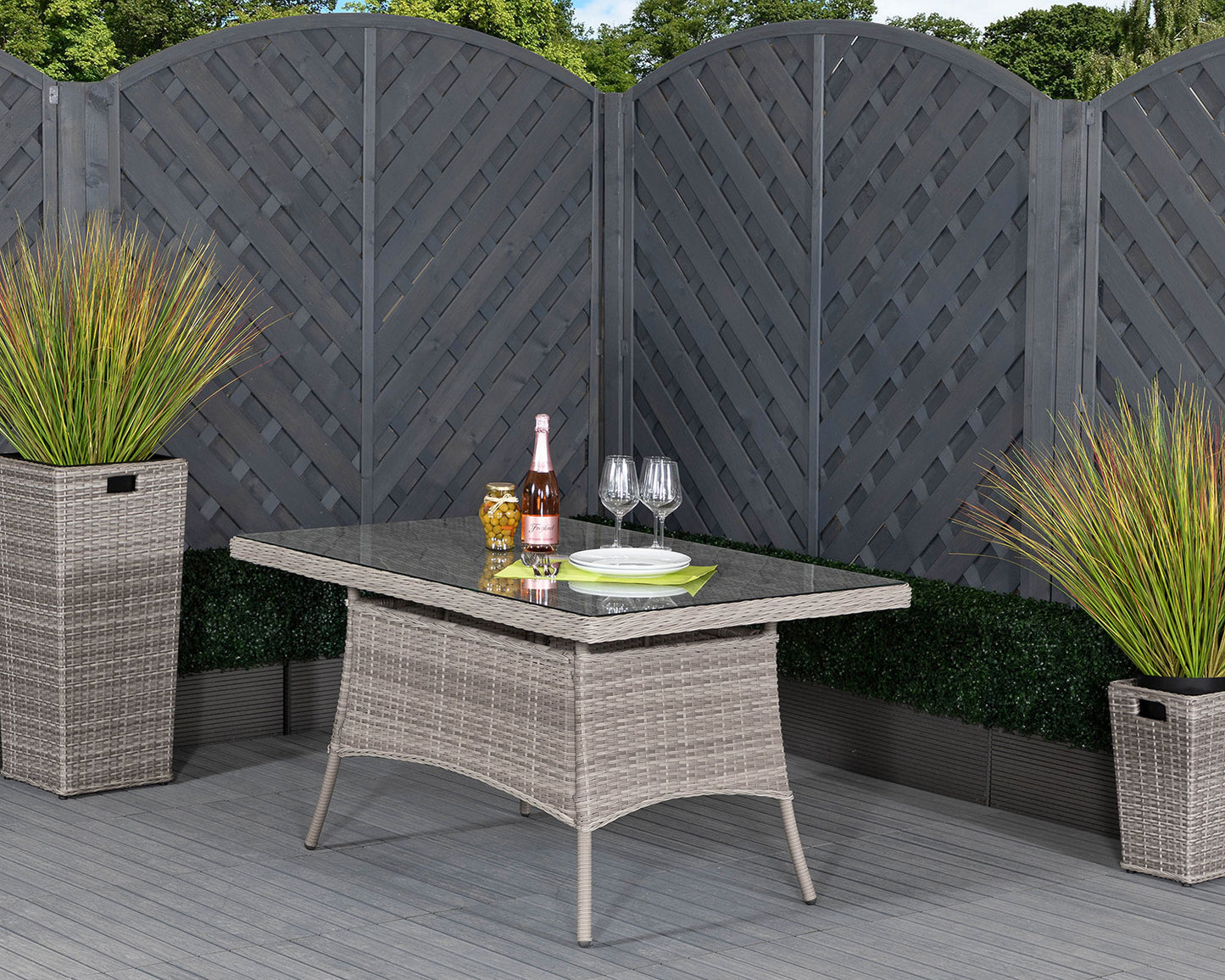 Roma 6 Stackable Chairs and Small Rectangular Dining Table in Grey