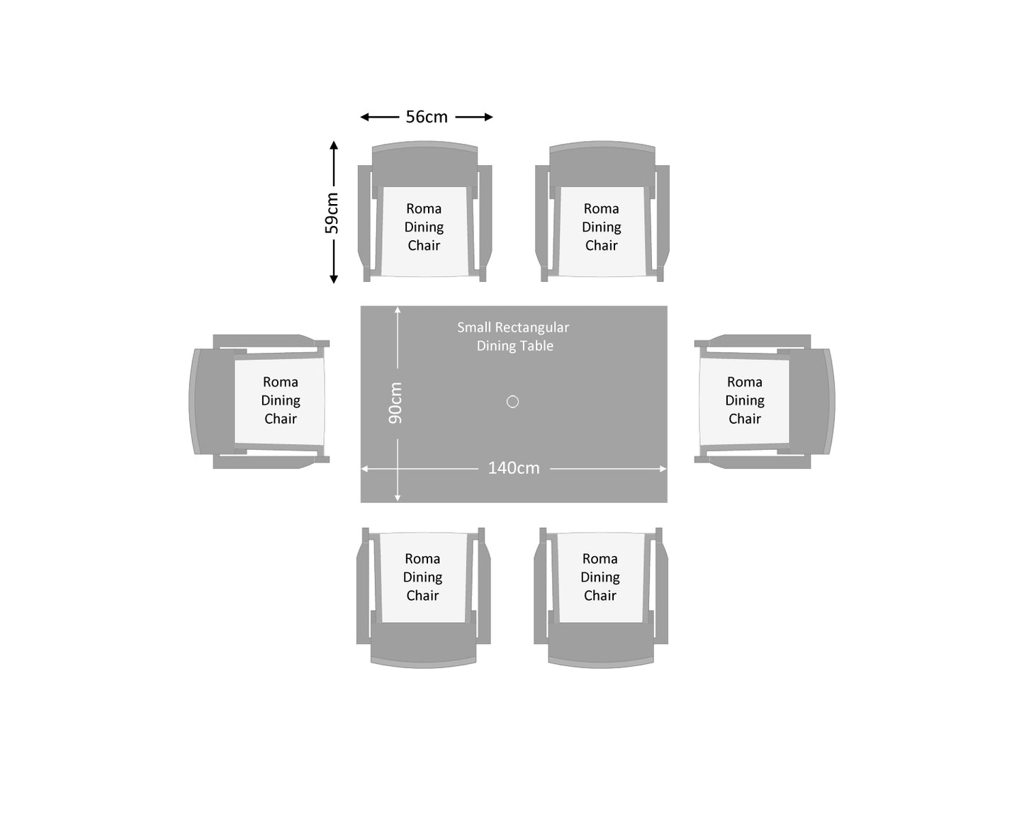 Roma 6 Stackable Chairs and Small Rectangular Dining Table in Grey