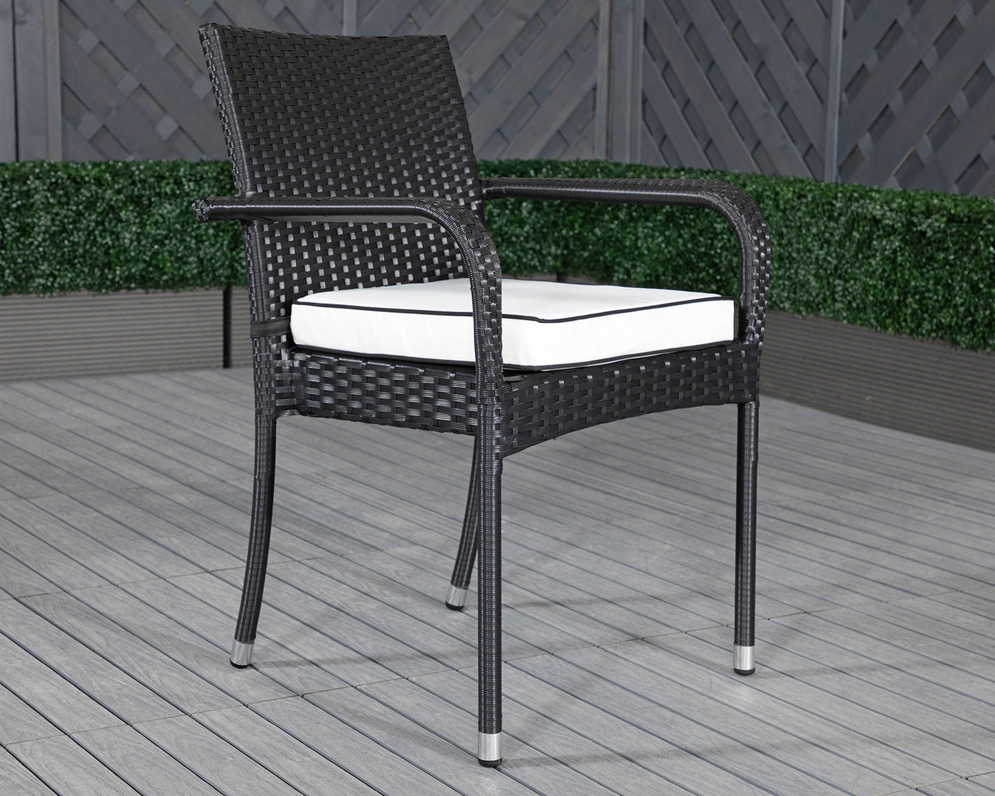 Roma Rattan Garden Bistro Round Set in Black and Vanilla