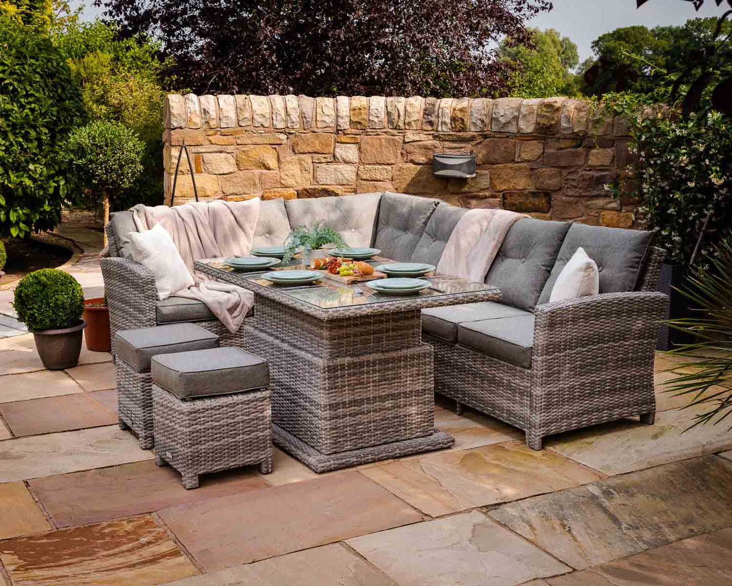 Sorrento Rattan Garden Adjustable Corner Dining Set in Grey