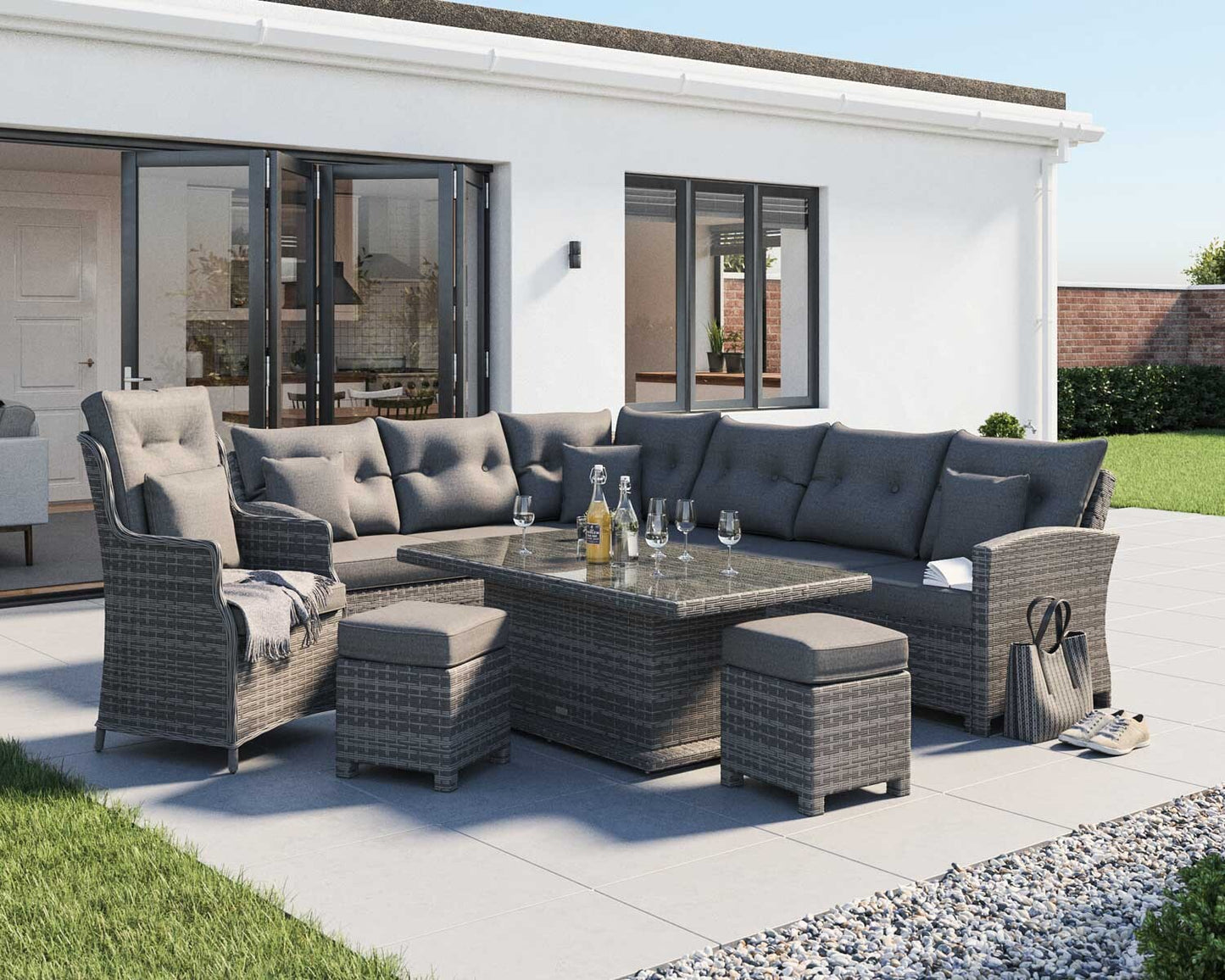 Sorrento Rattan Garden Adjustable Corner Dining Set with Chair in Grey