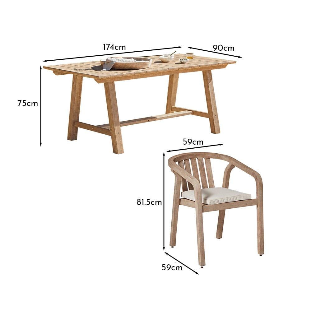 Shiro 6 Seater Wooden Rectangular Garden Dining Table with 6 Shiro chairs - Laura James