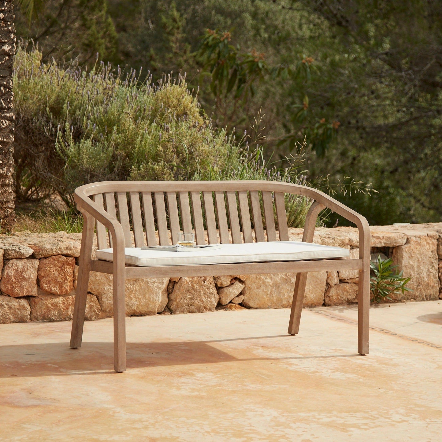 Shiro Wooden Rectangular Garden Dining Table Set with 4 Shiro chairs & Bench with Cushion Pads- Laura James