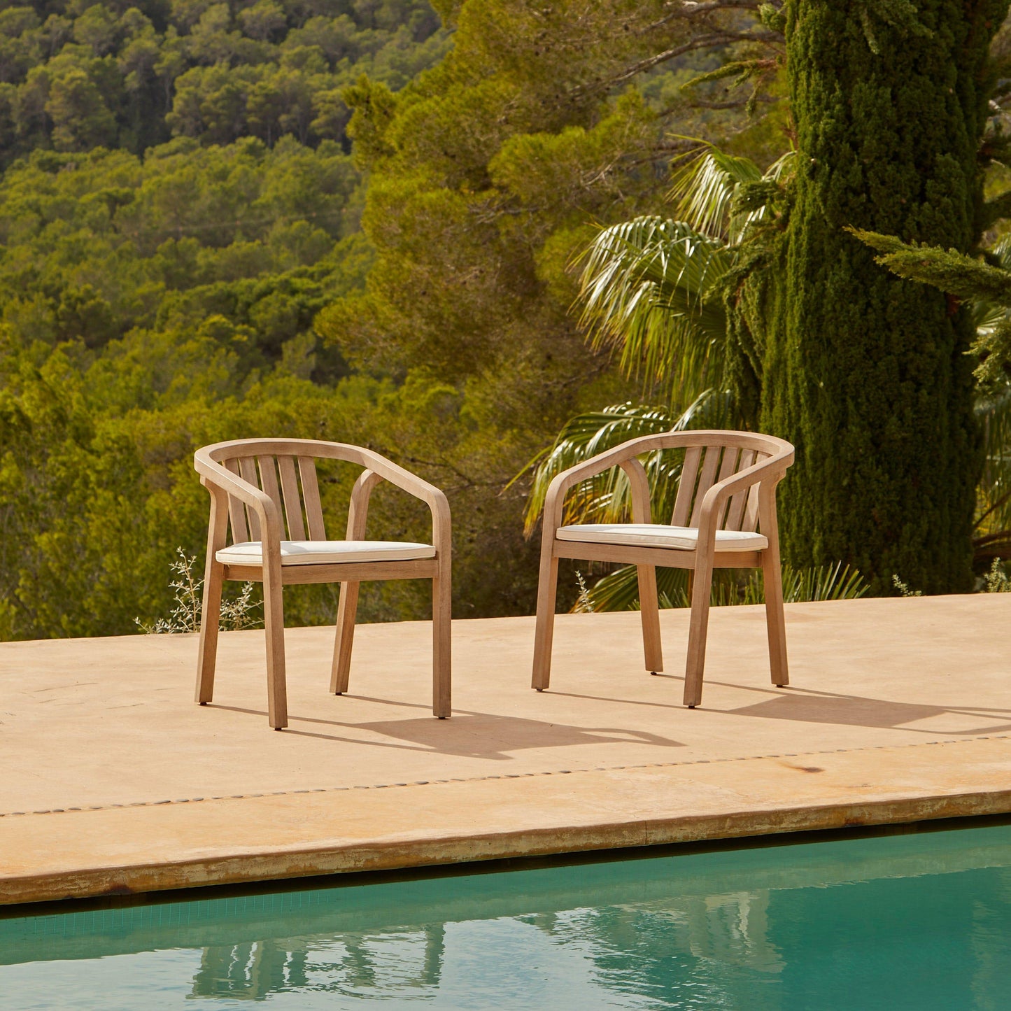 Shiro Wooden Rectangular Garden Dining Table Set with 4 Shiro chairs & Bench with Cushion Pads- Laura James