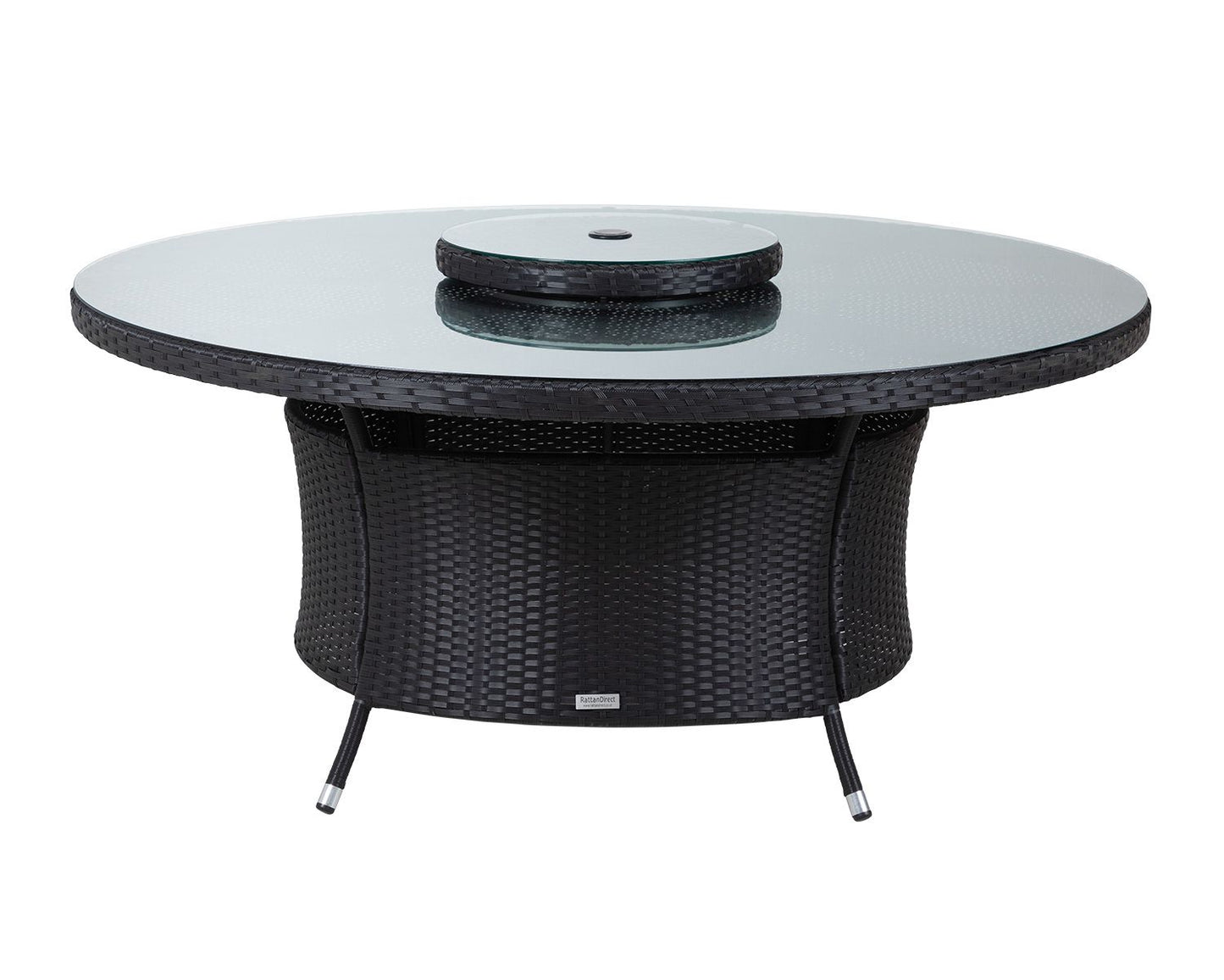 Large Round Dining Table with Lazy Susan and Cover, Black, Glass