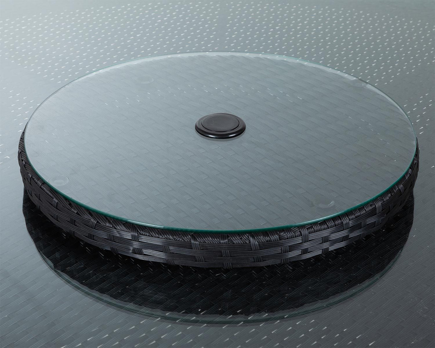 Large Round Dining Table with Lazy Susan and Cover, Black, Glass