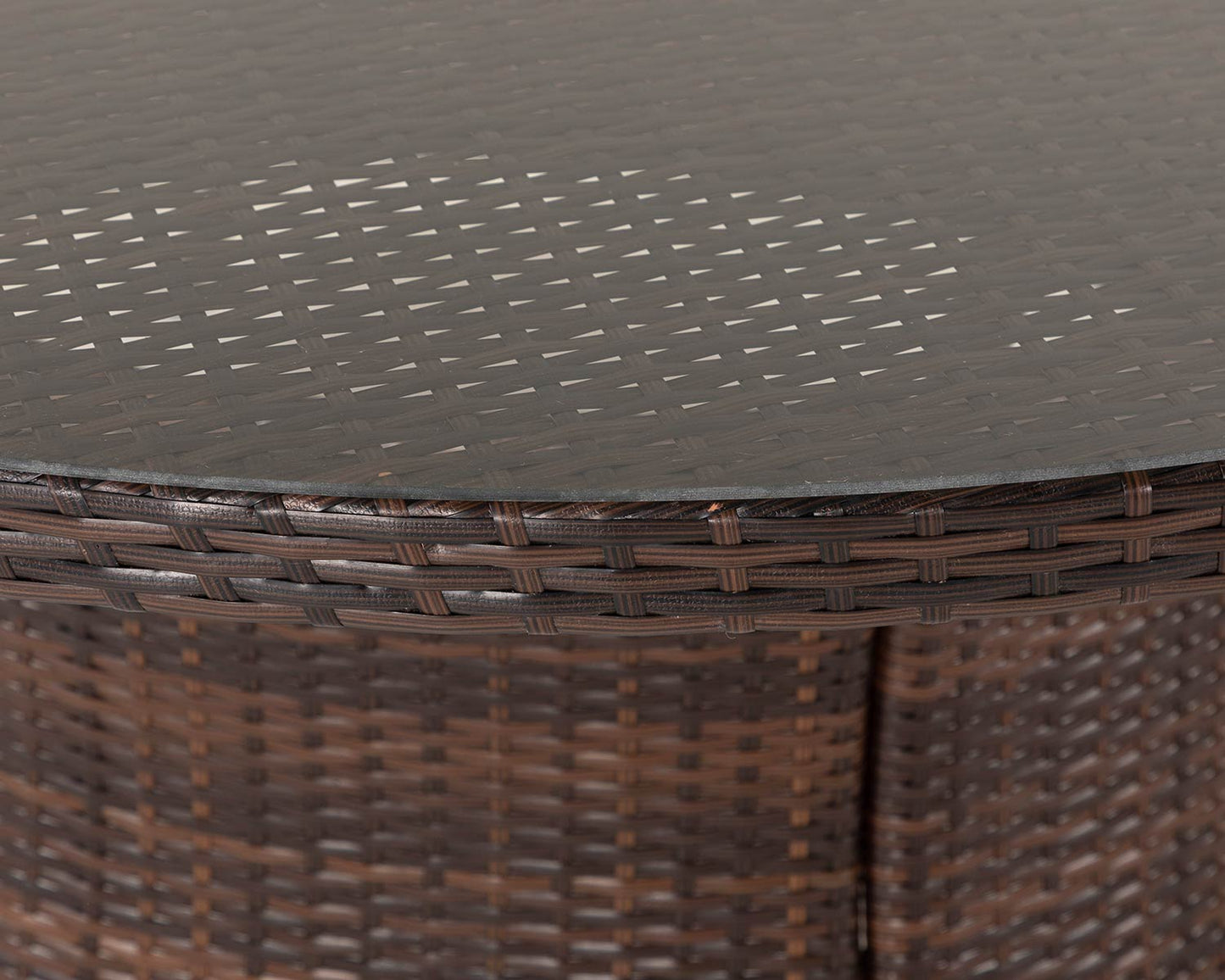 Roma 4 Rattan Garden Chairs, Large Round Table and Lazy Susan Set in Chocolate and Cream