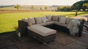 Monaco Rattan Garden Lefthand Corner Sofa Set in Chocolate and Cream