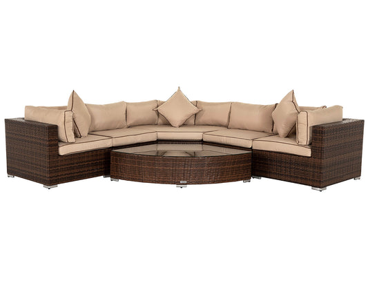 Florida 6 Piece Angled Rattan Garden Corner Sofa Set in Chocolate and Cream