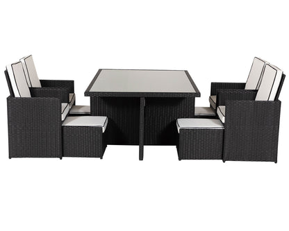 Barcelona 4 Seater Cube Set With Footstools in Black and Vanilla