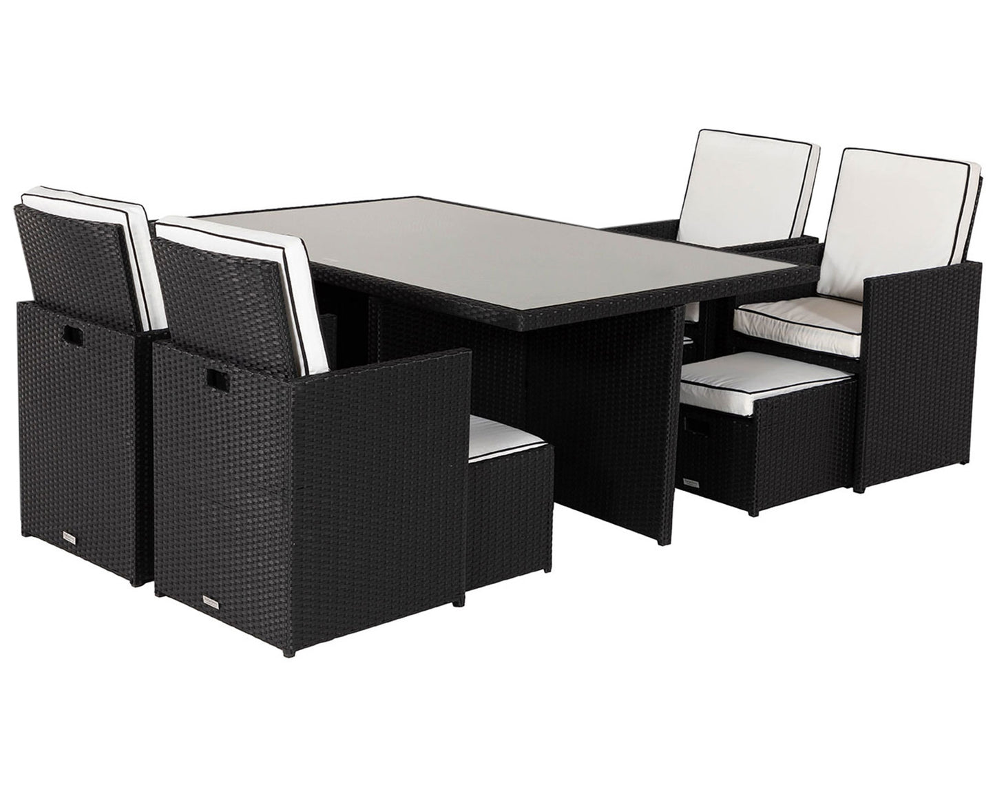 Barcelona 4 Seater Cube Set With Footstools in Black and Vanilla