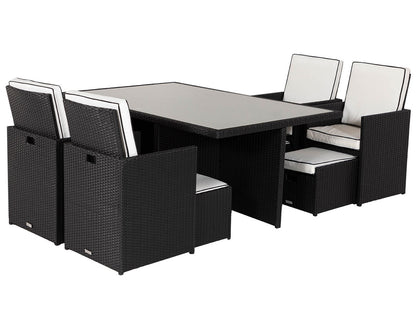 Barcelona 4 Seater Cube Set With Footstools in Black and Vanilla