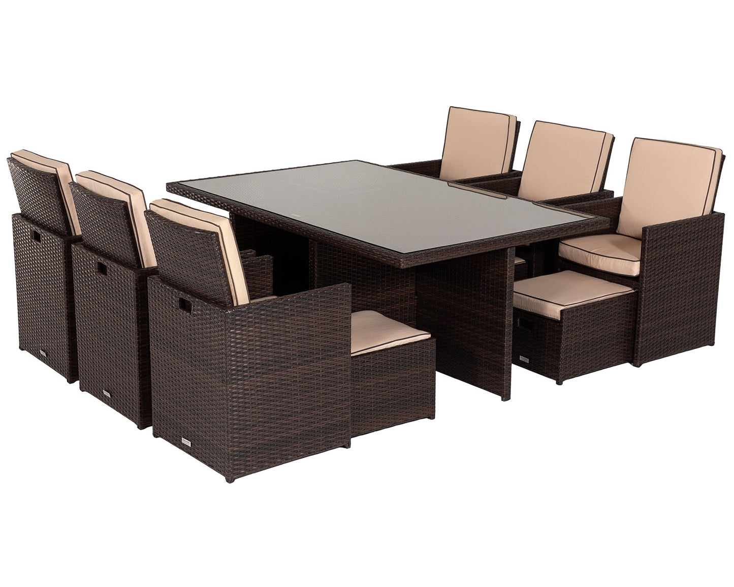Barcelona 6 Seater Cube Set With Footstools in Brown and Cream