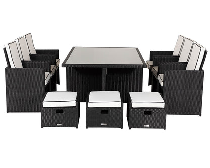 Barcelona 6 Seater Cube Set With Footstools in Black and Vanilla
