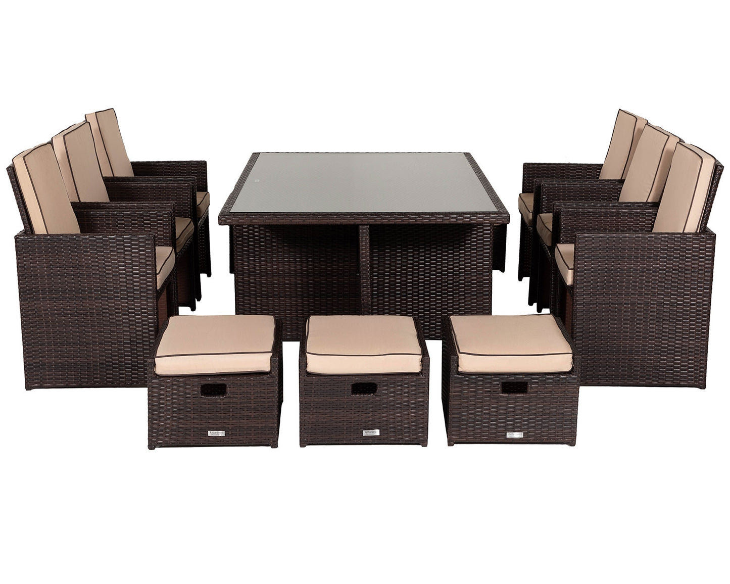 Barcelona 6 Seater Cube Set With Footstools in Brown and Cream