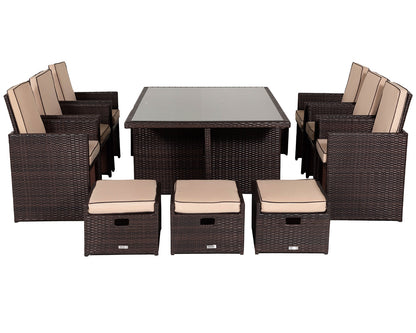 Barcelona 6 Seater Cube Set With Footstools in Brown and Cream
