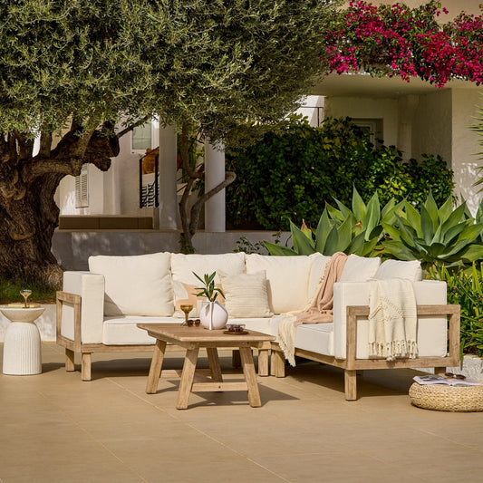 Akira Wooden Corner Sofa Set with Shiro Coffee Table - Laura James 