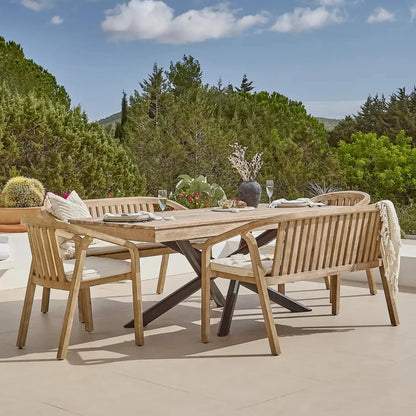 Amelia Wooden Rectangular Dining Table Set with 2 x Shiro 130cm Bench and 2 x Shiro Dining Chairs with Cushions - Cotton White