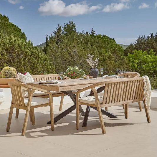 Amelia Wooden Rectangular Dining Table Set with 2 x Shiro 130cm Bench and 2 x Shiro Dining Chairs with Cushions - Cotton White