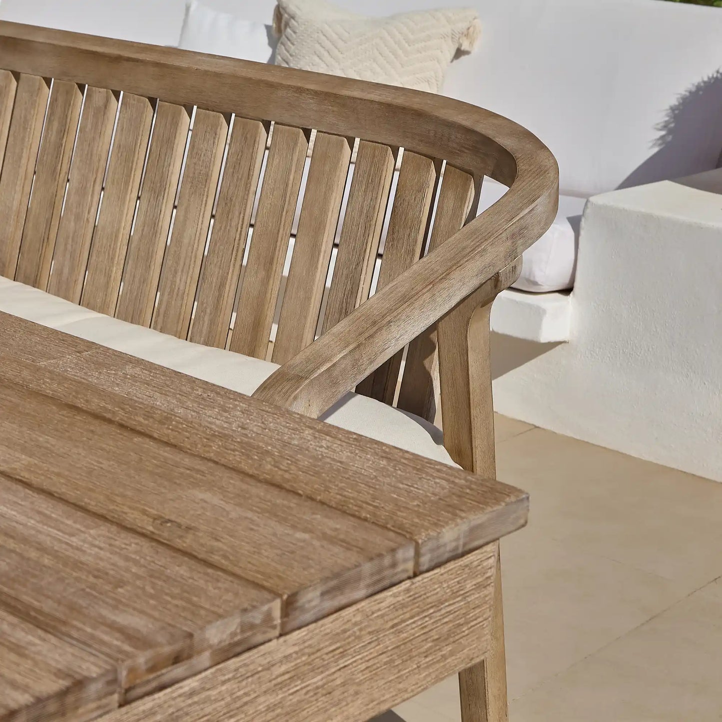 Shiro Acacia Bench with Cotton White Cushion - Laura James 