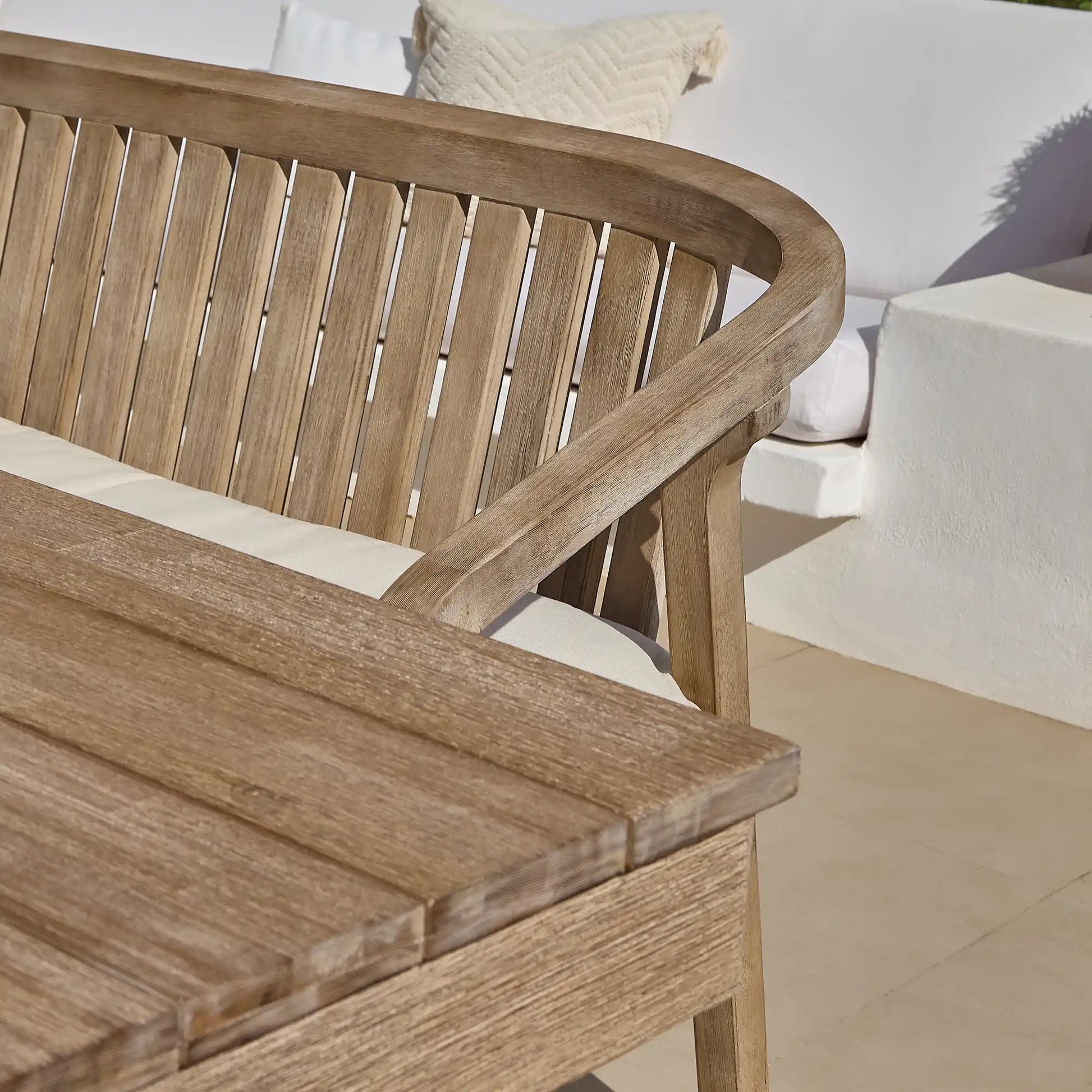 Shiro Acacia Bench with Cotton White Cushion - Laura James 