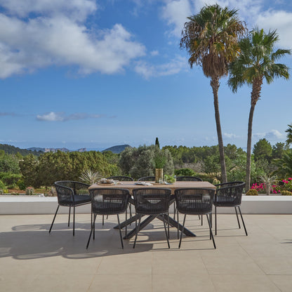 Amelia 8 Seater Natural Wood Black Legs Garden Dining Set - Hali Black Chairs - Laura James 