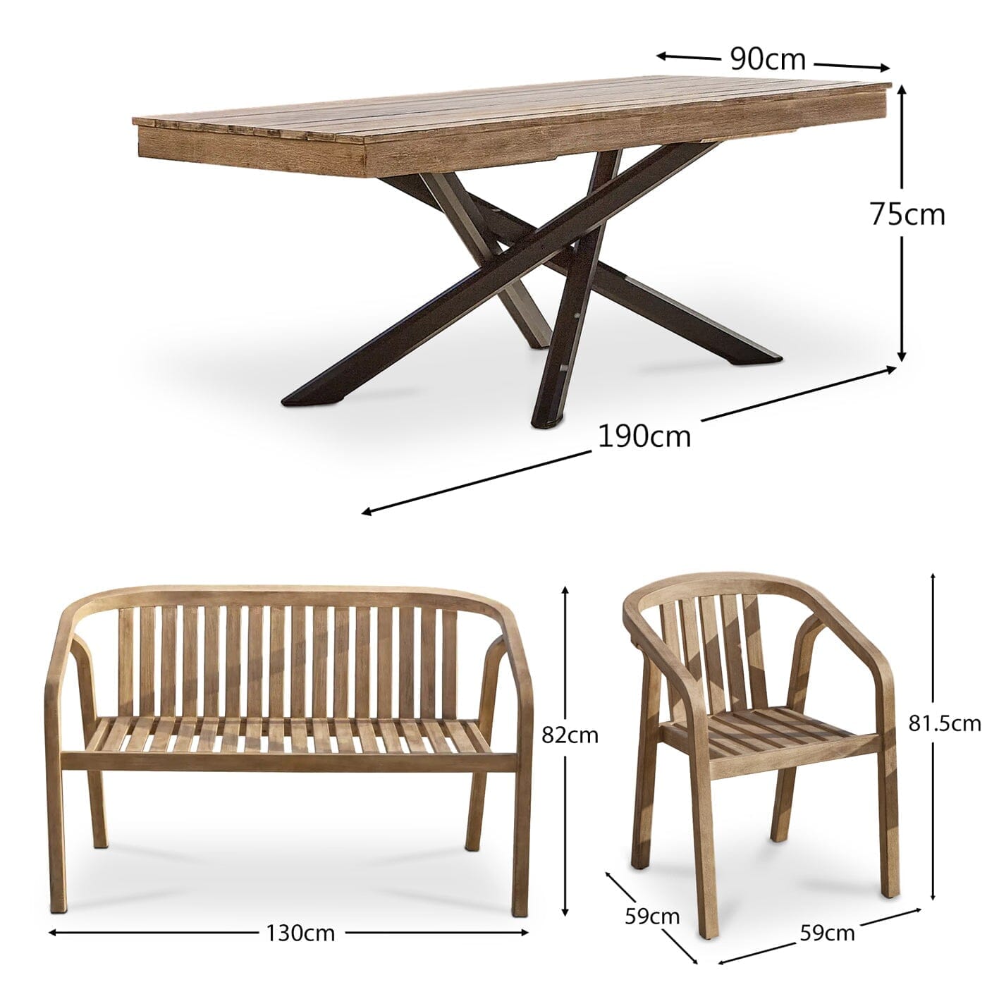 Amelia Wooden Rectangular 6 Seater Dining Table Set with  Shiro Bench and  Shiro Dining Chairs with Cushions - Laura James 